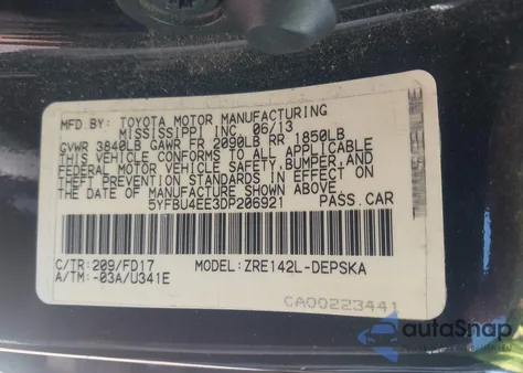 2013 Toyota Corolla S from USA, damaged, VIN 5YFBU4EE3DP206921